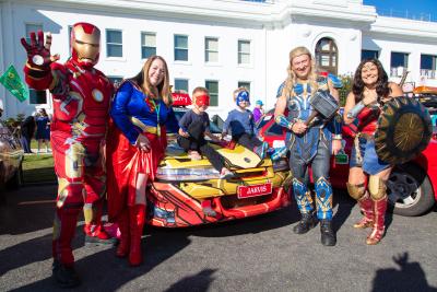 And they’re off! SuperHeroes ACT, along with the other colourful members of the Camp Quality esCarpade convoy, are headed out on their seven-day mission to bring joy (and education) into communities. Photo: Thomas Lucraft.